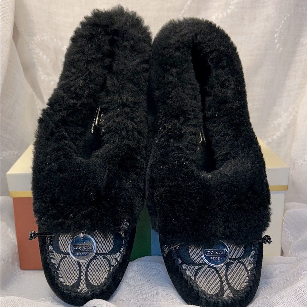 Coach Black Fur Women's Slippers